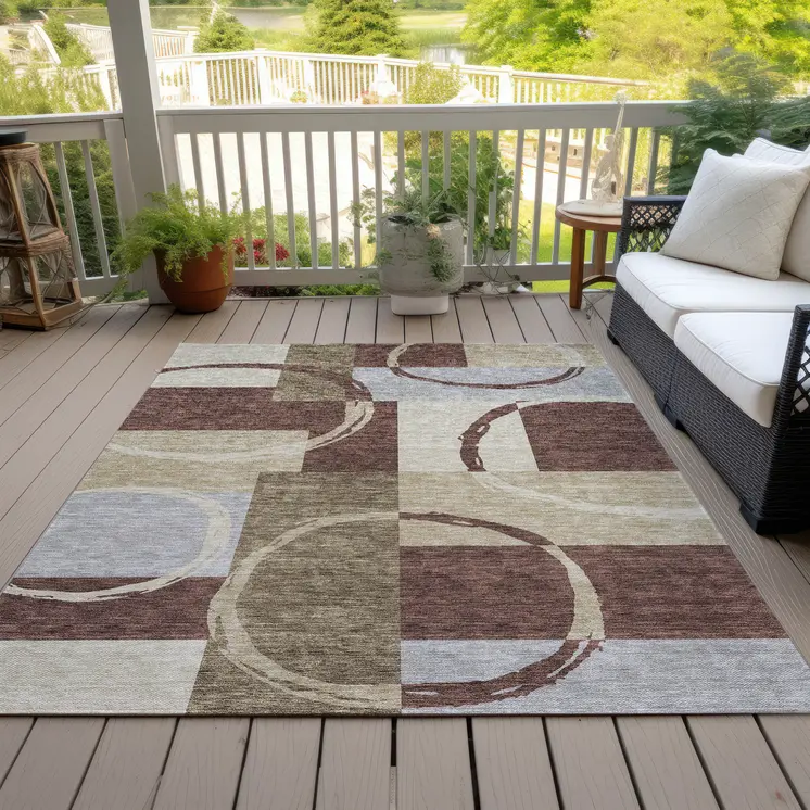 9' X 12' Brown And Ivory Geometric Washable Indoor Outdoor Area Rug