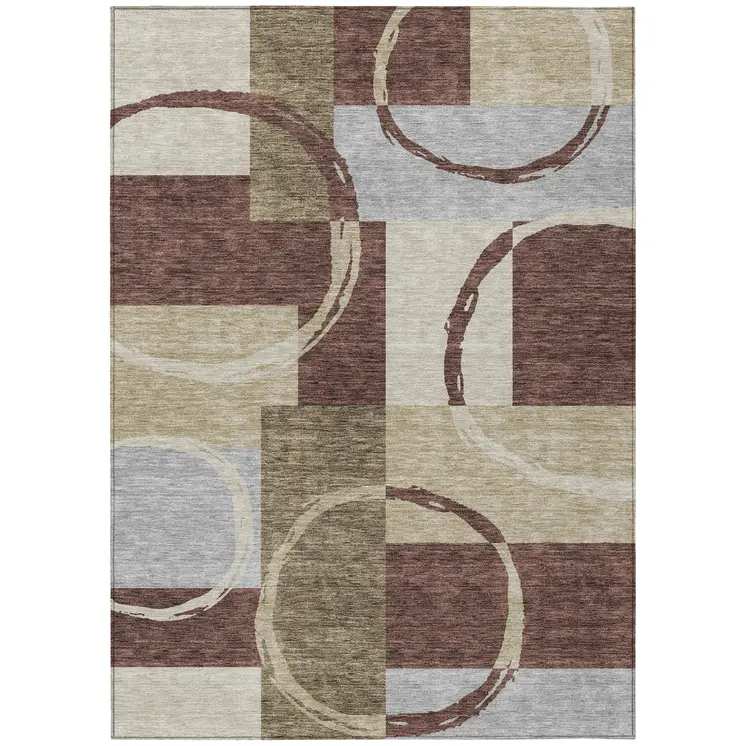9' X 12' Brown And Ivory Geometric Washable Indoor Outdoor Area Rug