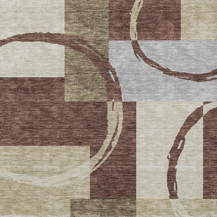 9' X 12' Brown And Ivory Geometric Washable Indoor Outdoor Area Rug