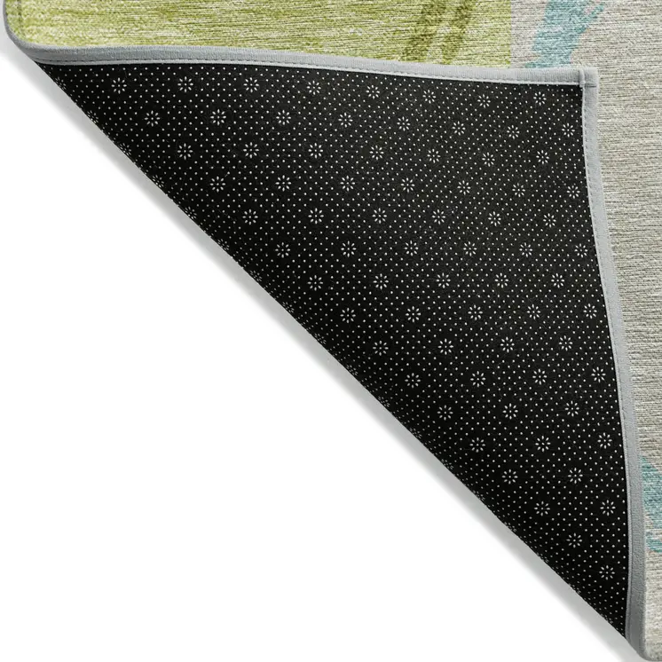 8' X 10' Denim Blue And Lime Green Geometric Washable Indoor Outdoor Area Rug
