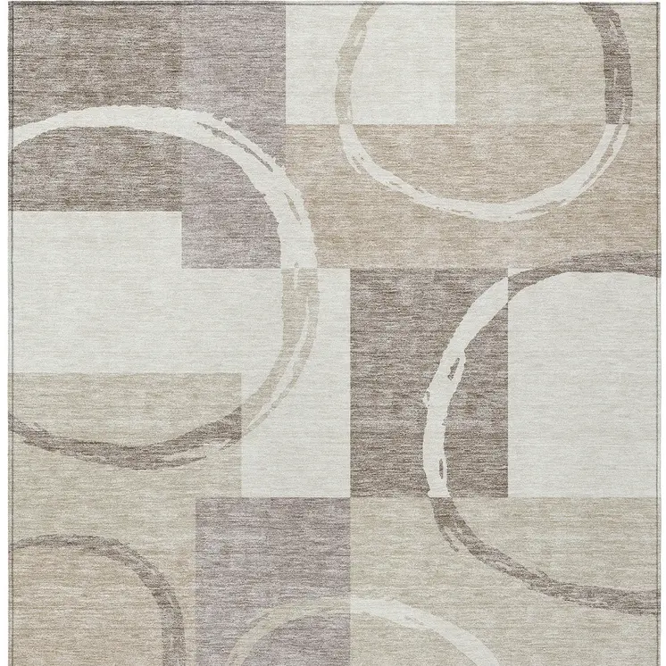 9' X 12' Ivory And Beige Geometric Washable Indoor Outdoor Area Rug