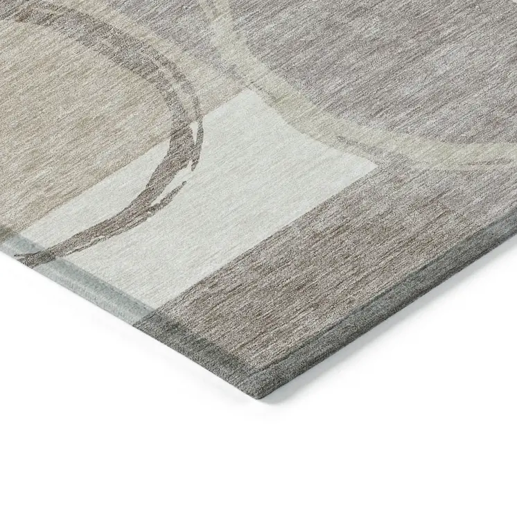 9' X 12' Ivory And Beige Geometric Washable Indoor Outdoor Area Rug