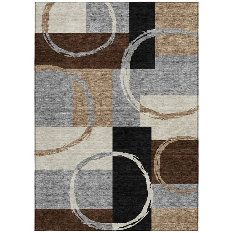 5' X 8' Pewter Gray And Black Geometric Washable Indoor Outdoor Area Rug