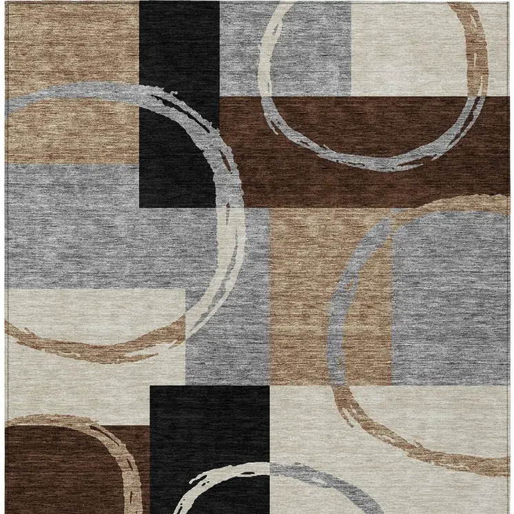 8' X 10' Pewter Gray And Black Geometric Washable Indoor Outdoor Area Rug