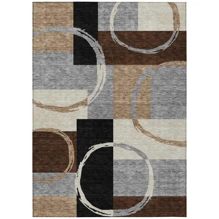 8' X 10' Pewter Gray And Black Geometric Washable Indoor Outdoor Area Rug
