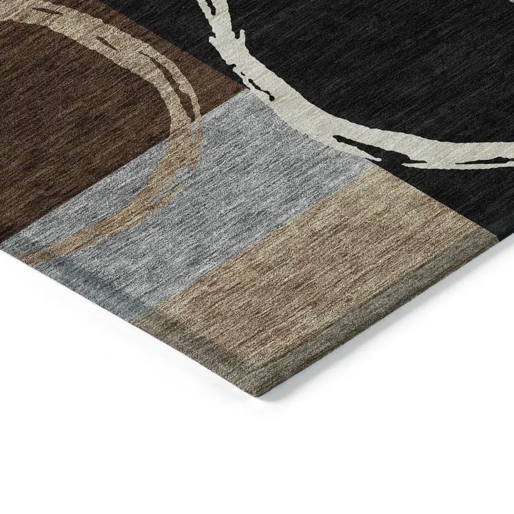 8' X 10' Pewter Gray And Black Geometric Washable Indoor Outdoor Area Rug