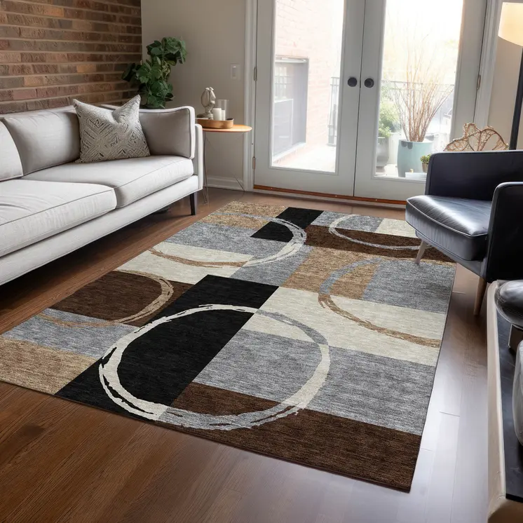8' X 10' Pewter Gray And Black Geometric Washable Indoor Outdoor Area Rug