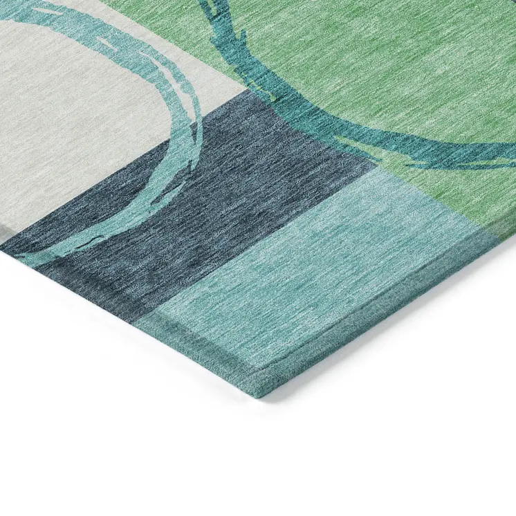 8' X 10' Teal Blue And Green Geometric Washable Indoor Outdoor Area Rug