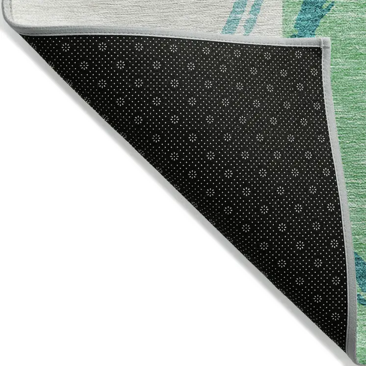10' X 14' Teal Blue And Green Geometric Washable Indoor Outdoor Area Rug