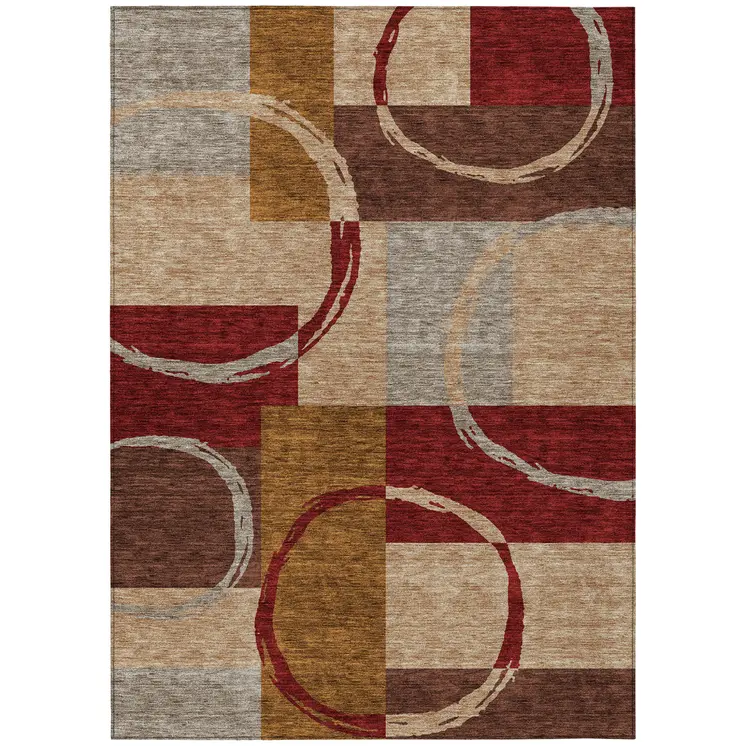 10' X 14' Wheat And Burgundy Geometric Washable Indoor Outdoor Area Rug
