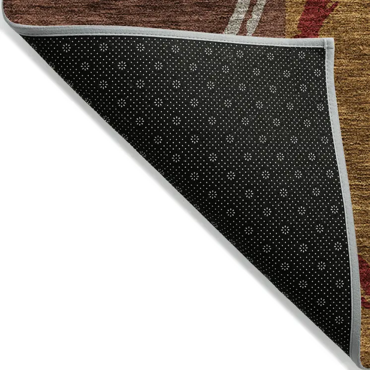 10' X 14' Wheat And Burgundy Geometric Washable Indoor Outdoor Area Rug