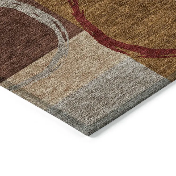 10' X 14' Wheat And Burgundy Geometric Washable Indoor Outdoor Area Rug