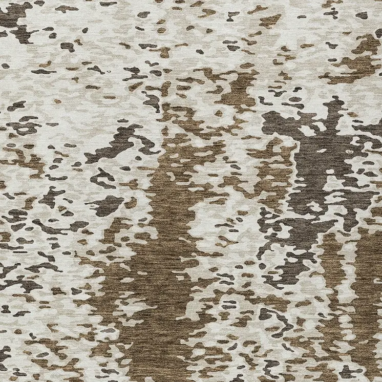 3' X 5' Brown And Ivory Abstract Washable Indoor Outdoor Area Rug