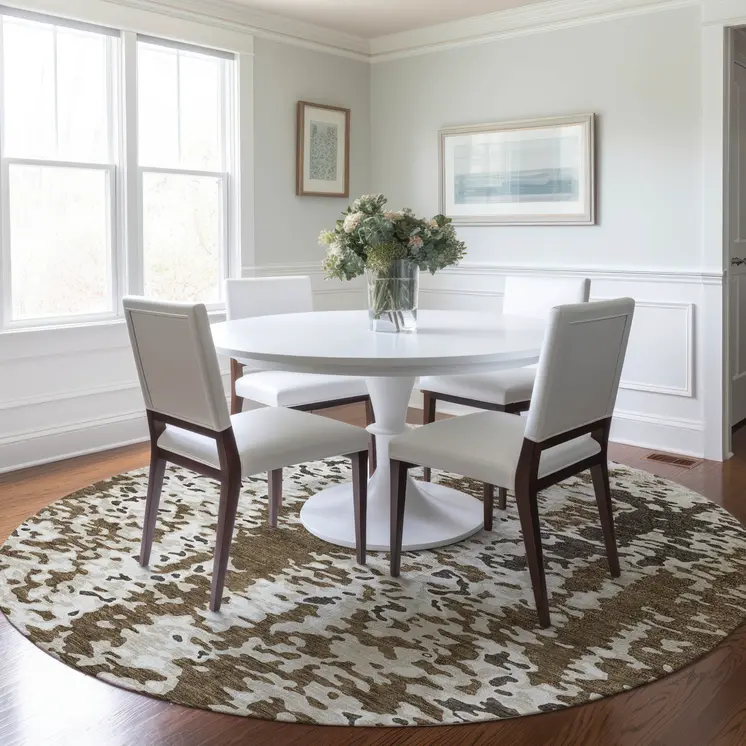 8' Brown And Ivory Round Abstract Washable Indoor Outdoor Area Rug