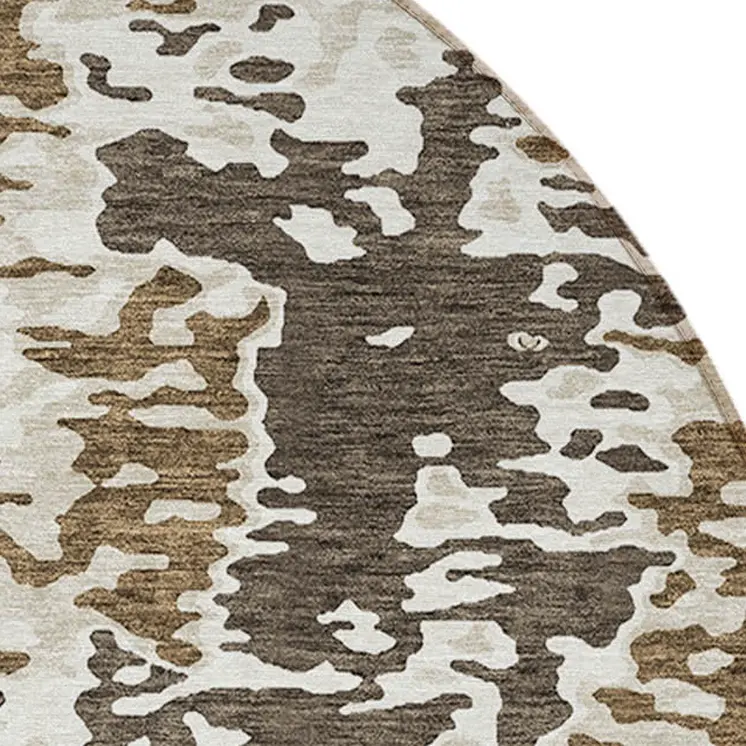 8' Brown And Ivory Round Abstract Washable Indoor Outdoor Area Rug