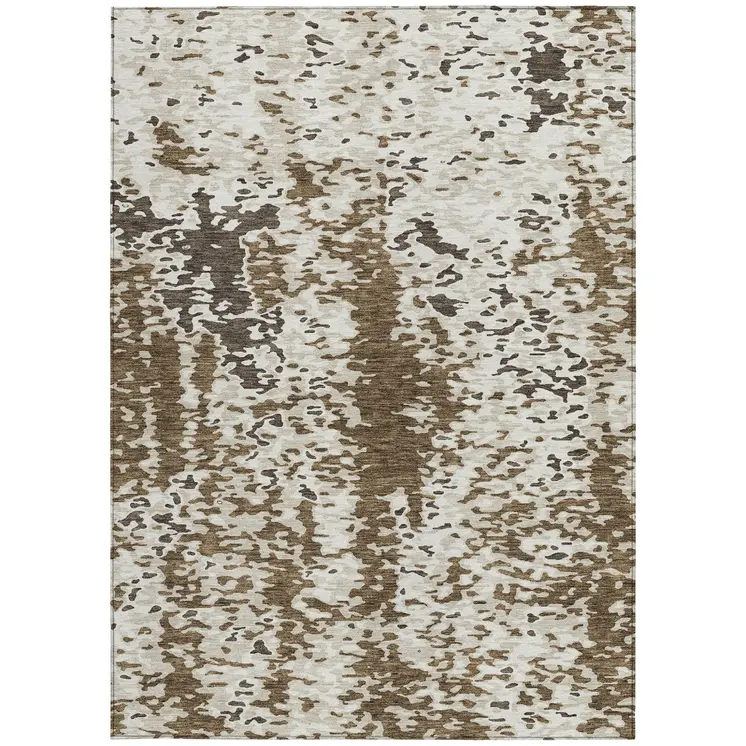 8' X 10' Brown And Ivory Abstract Washable Indoor Outdoor Area Rug