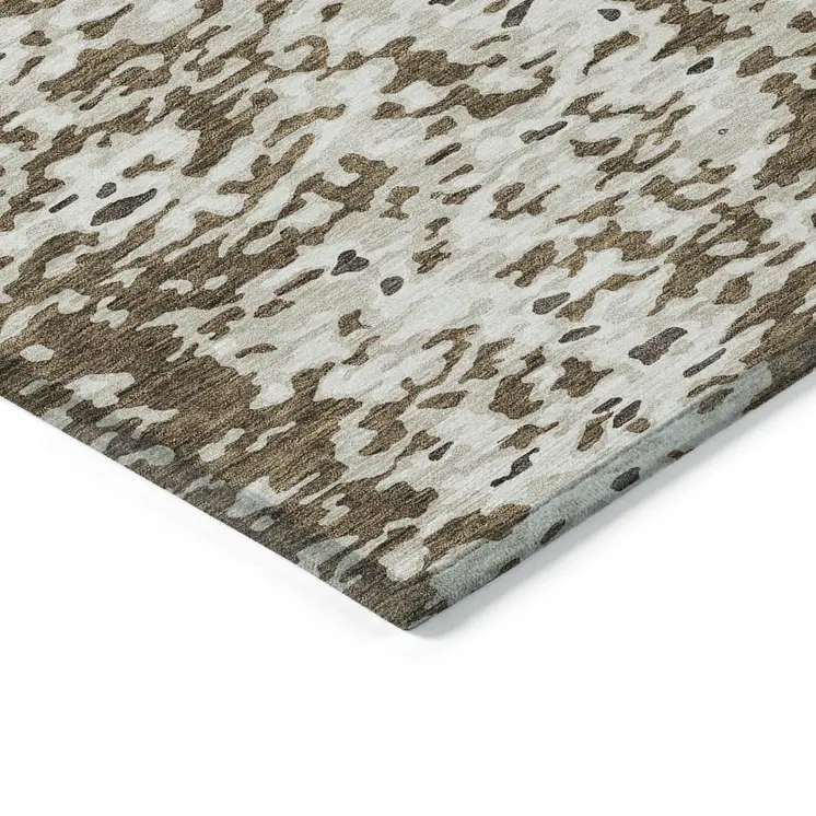 9' X 12' Brown And Ivory Abstract Washable Indoor Outdoor Area Rug