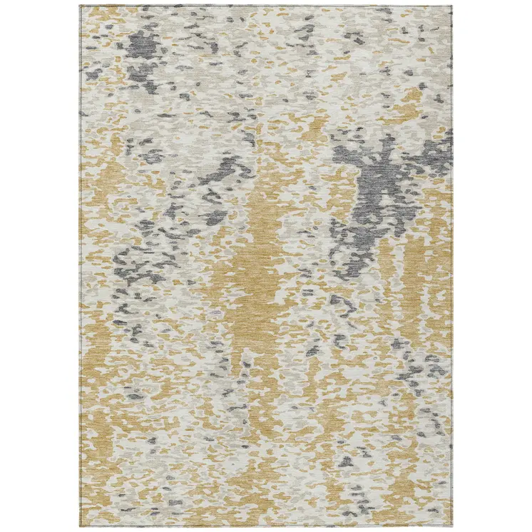 5' X 8' Gold And Ivory Abstract Washable Indoor Outdoor Area Rug