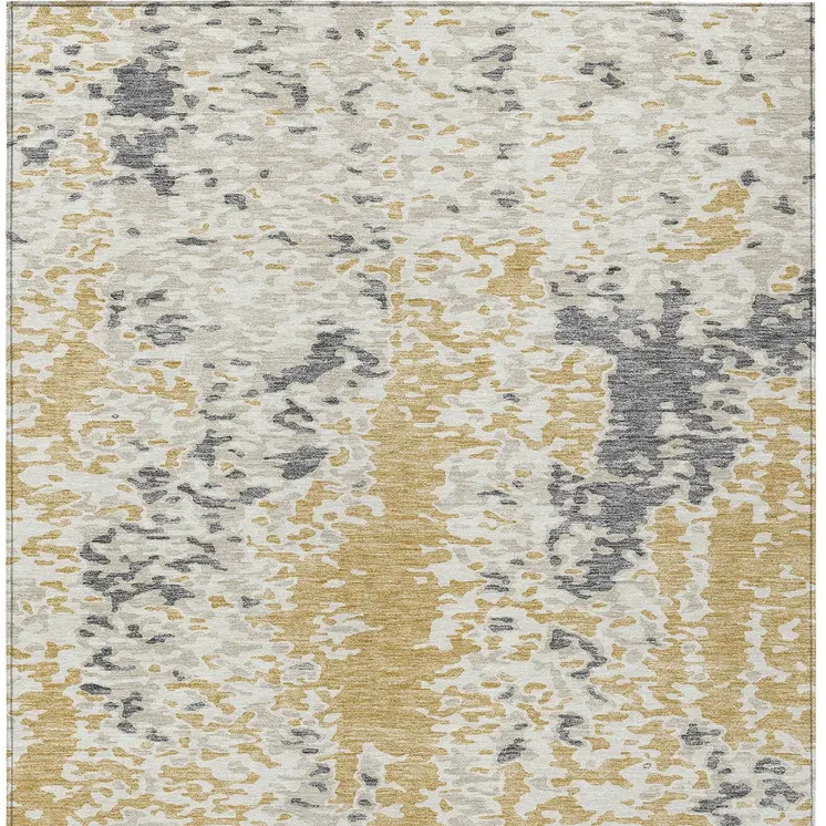 10' X 14' Gold And Ivory Abstract Washable Indoor Outdoor Area Rug