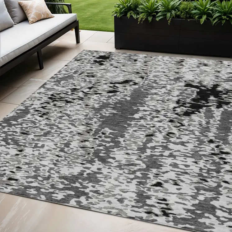5' X 8' Gray And Silver Abstract Washable Indoor Outdoor Area Rug