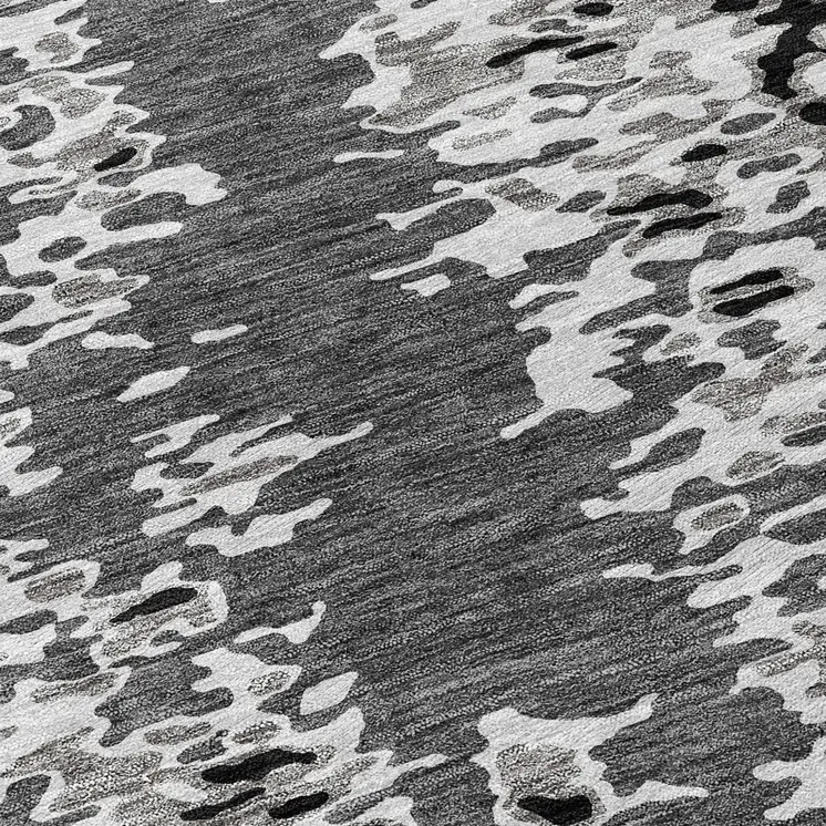 8' Gray And Silver Round Abstract Washable Indoor Outdoor Area Rug