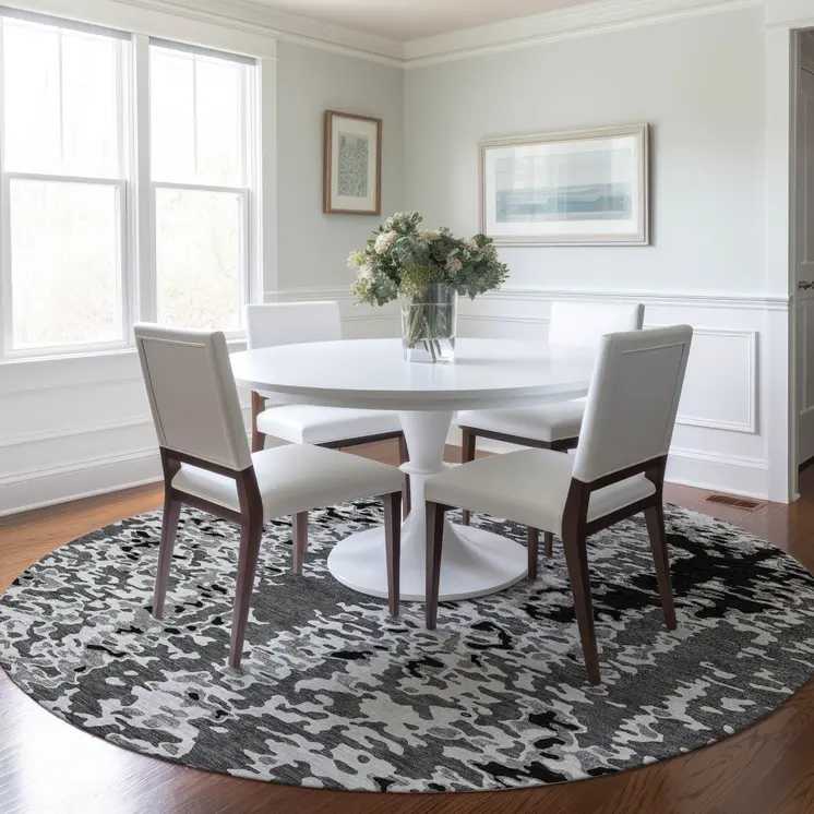 8' Gray And Silver Round Abstract Washable Indoor Outdoor Area Rug