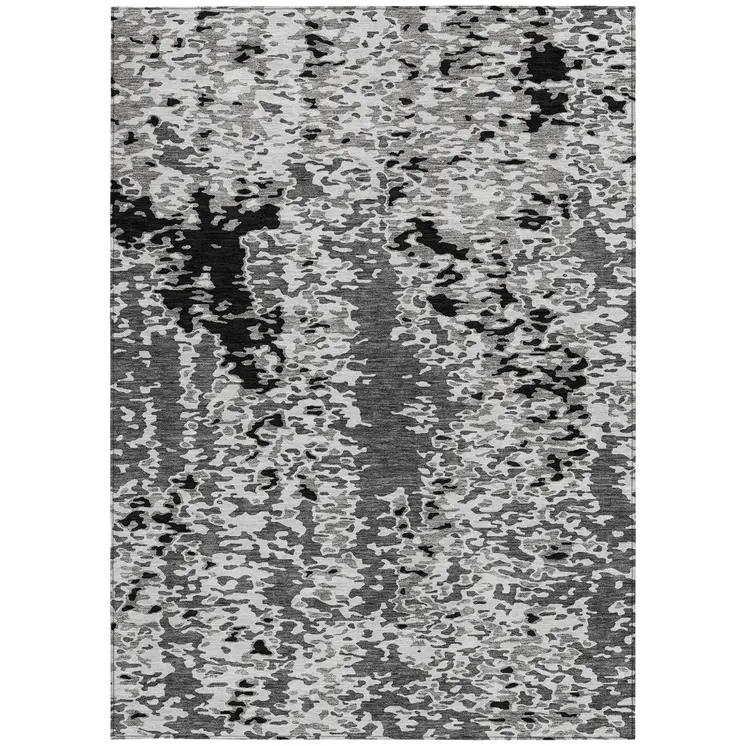 8' X 10' Gray And Silver Abstract Washable Indoor Outdoor Area Rug
