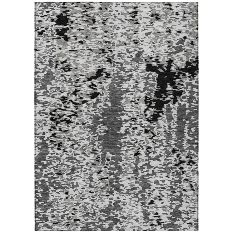 8' X 10' Gray And Silver Abstract Washable Indoor Outdoor Area Rug
