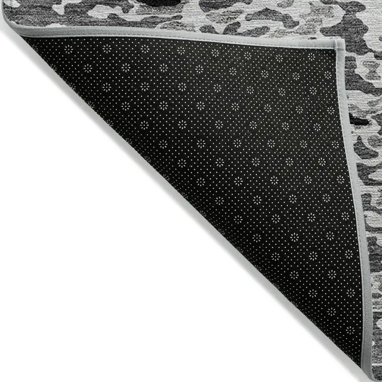 8' X 10' Gray And Silver Abstract Washable Indoor Outdoor Area Rug