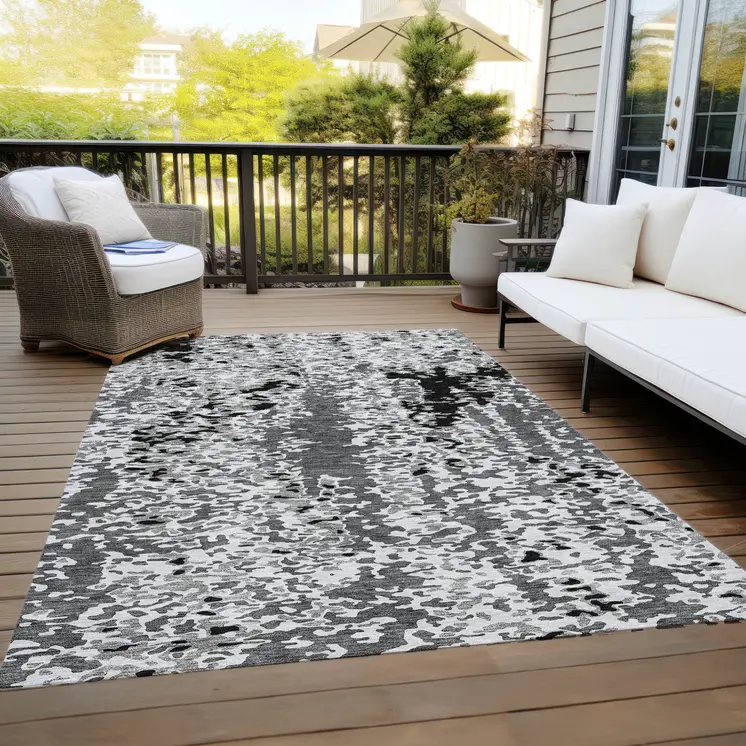 8' X 10' Gray And Silver Abstract Washable Indoor Outdoor Area Rug