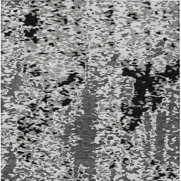 9' X 12' Gray And Silver Abstract Washable Indoor Outdoor Area Rug