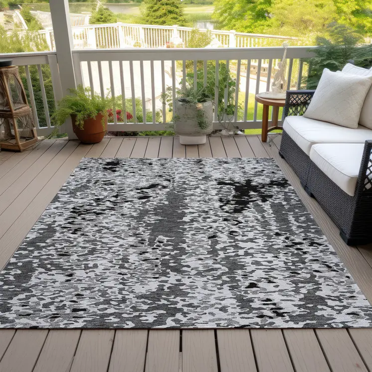 9' X 12' Gray And Silver Abstract Washable Indoor Outdoor Area Rug