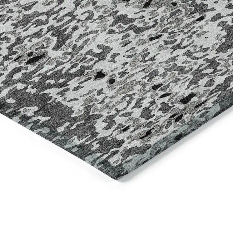 9' X 12' Gray And Silver Abstract Washable Indoor Outdoor Area Rug