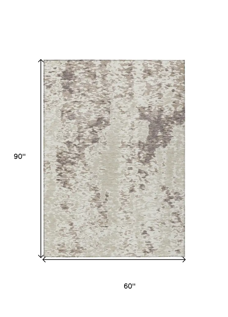 5' X 8' Ivory And Beige Abstract Washable Indoor Outdoor Area Rug