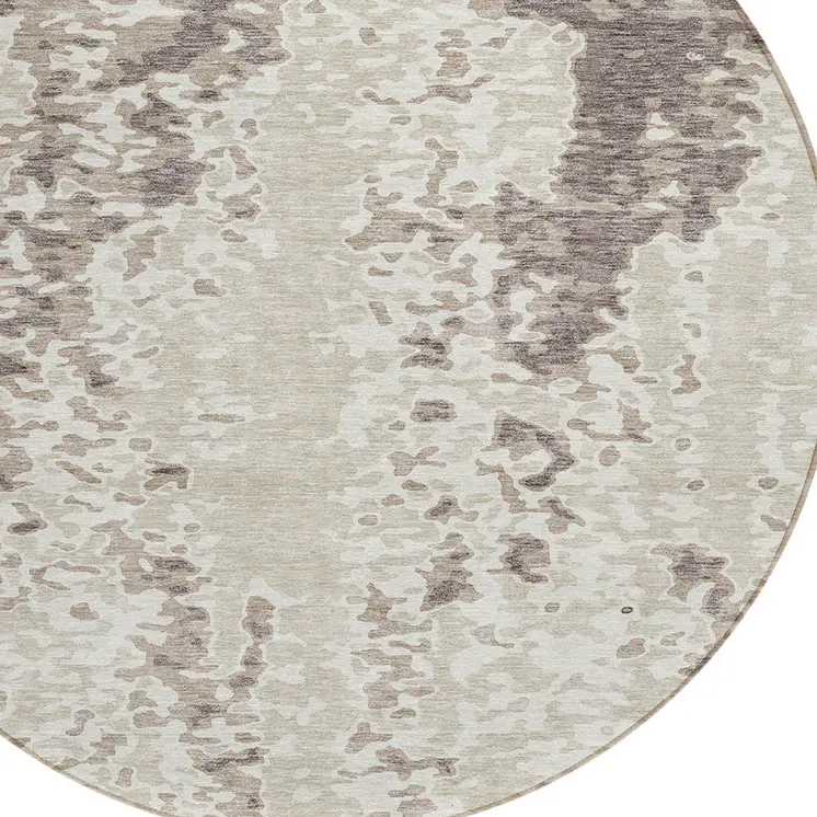 8' Ivory And Beige Round Abstract Washable Indoor Outdoor Area Rug
