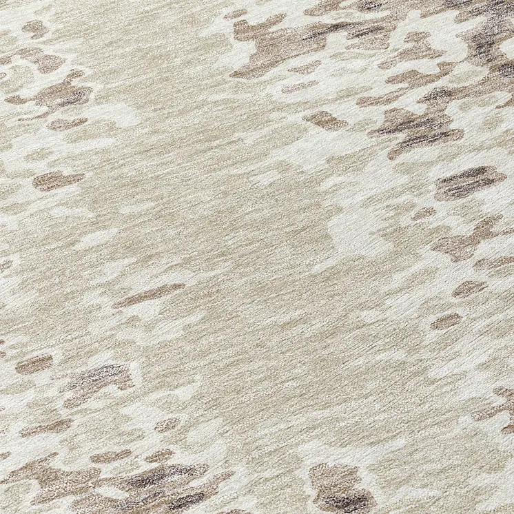 8' Ivory And Beige Round Abstract Washable Indoor Outdoor Area Rug