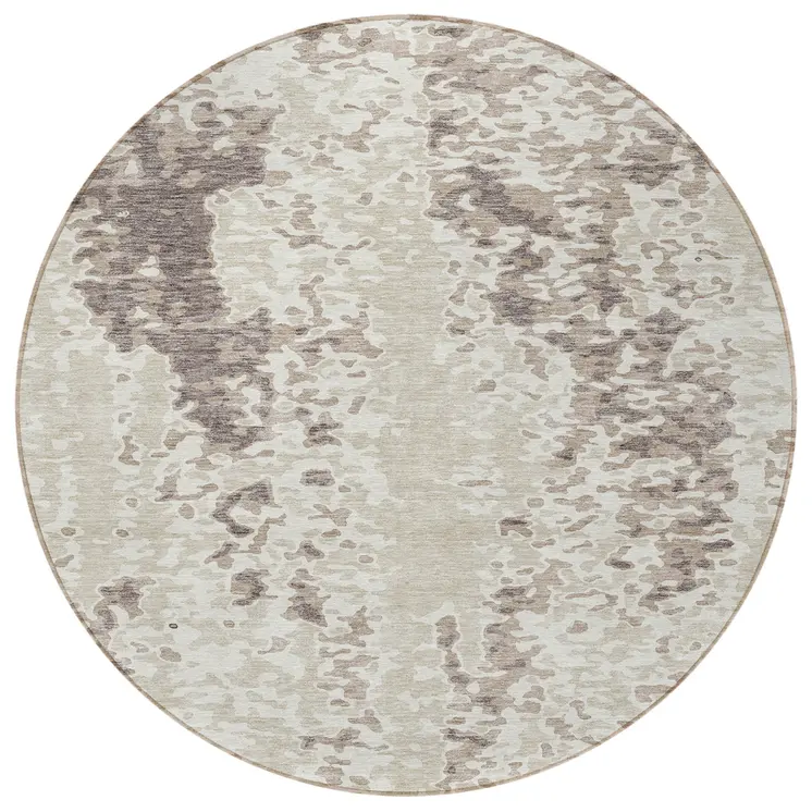 8' Ivory And Beige Round Abstract Washable Indoor Outdoor Area Rug