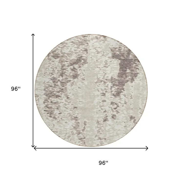 8' Ivory And Beige Round Abstract Washable Indoor Outdoor Area Rug