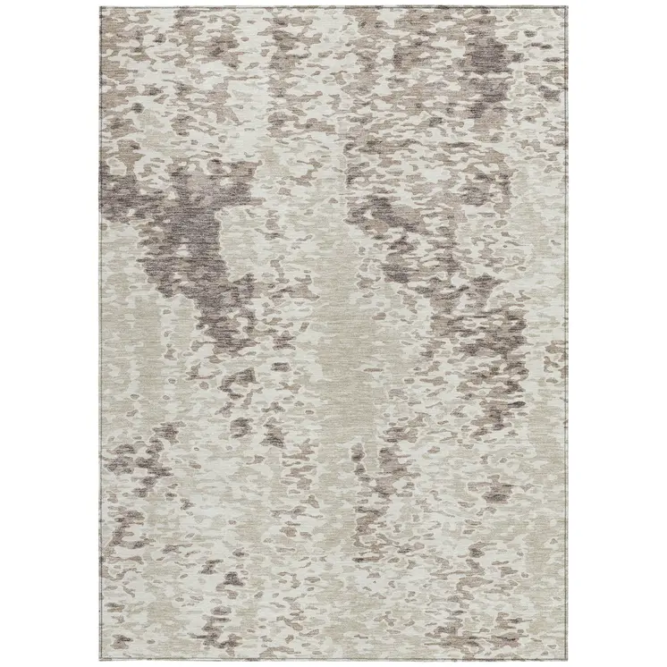 8' X 10' Ivory And Beige Abstract Washable Indoor Outdoor Area Rug