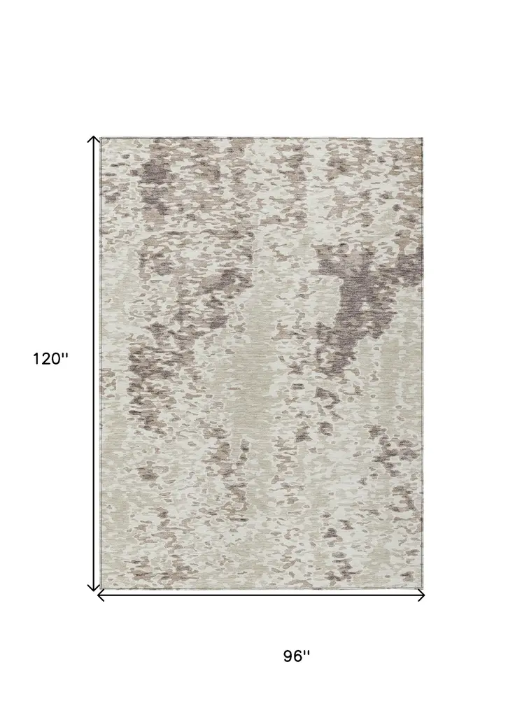 8' X 10' Ivory And Beige Abstract Washable Indoor Outdoor Area Rug