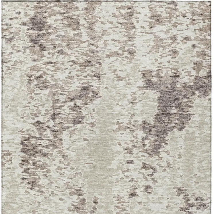 9' X 12' Ivory And Beige Abstract Washable Indoor Outdoor Area Rug