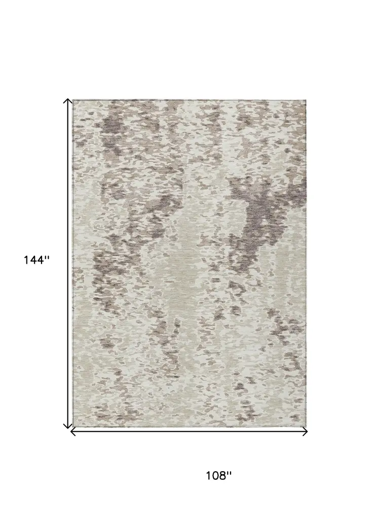 9' X 12' Ivory And Beige Abstract Washable Indoor Outdoor Area Rug