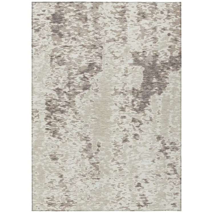 9' X 12' Ivory And Beige Abstract Washable Indoor Outdoor Area Rug
