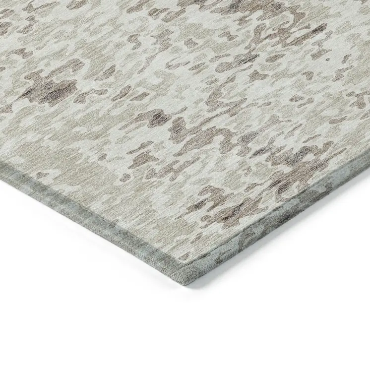 9' X 12' Ivory And Beige Abstract Washable Indoor Outdoor Area Rug
