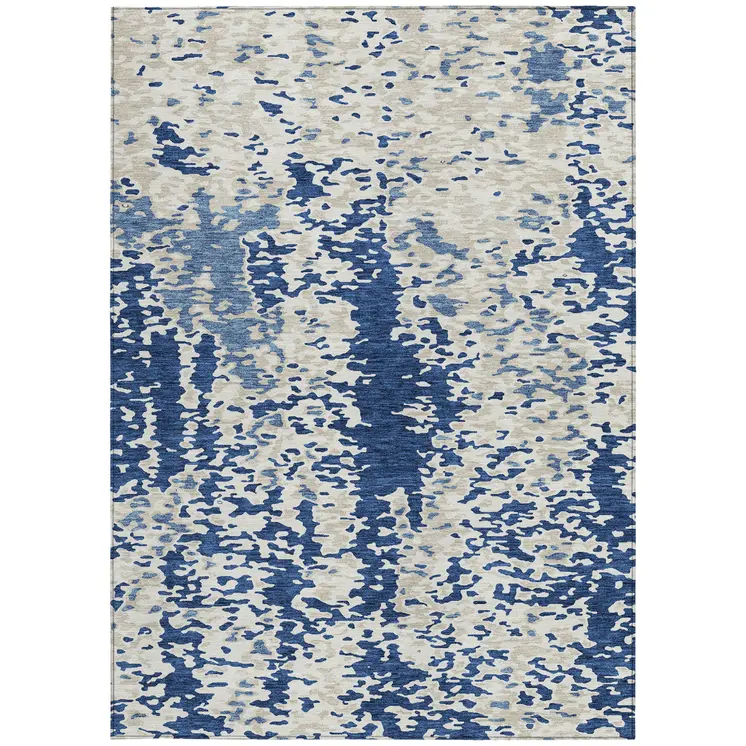 8' X 10' Navy Blue And Ivory Abstract Washable Indoor Outdoor Area Rug