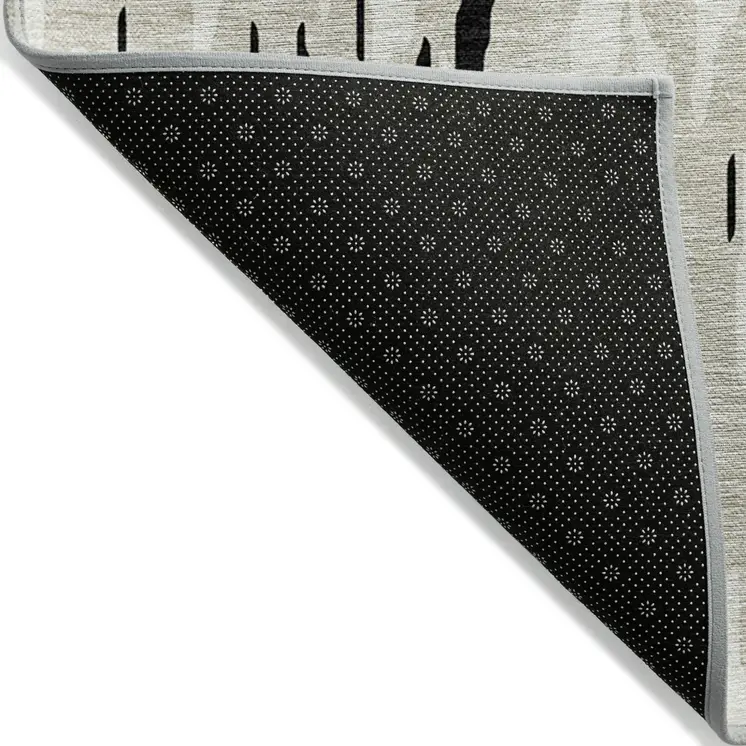 5' X 8' Black And Ivory Abstract Washable Indoor Outdoor Area Rug
