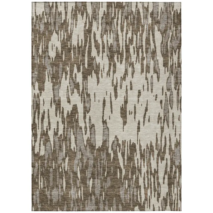 3' X 5' Brown And Ivory Abstract Washable Indoor Outdoor Area Rug