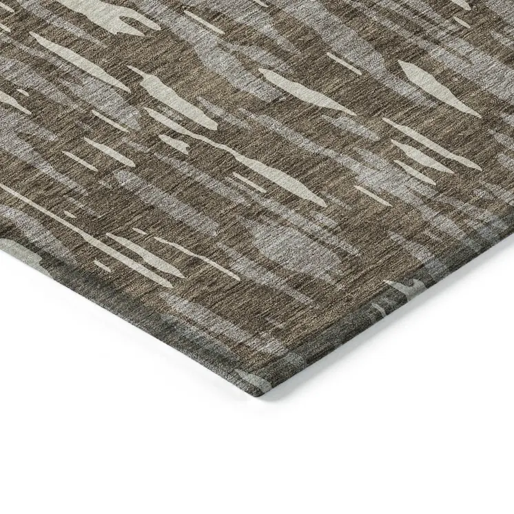 10' X 14' Brown And Ivory Abstract Washable Indoor Outdoor Area Rug