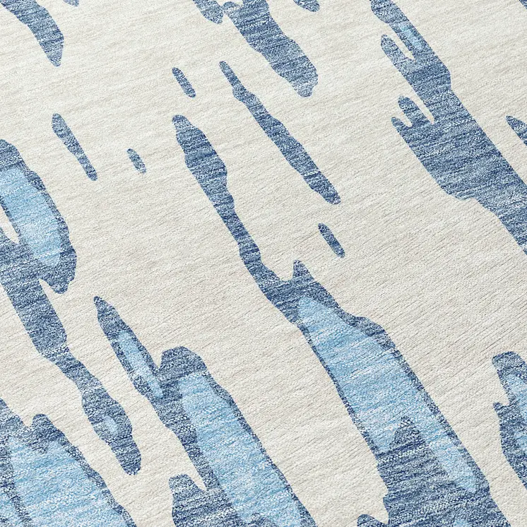 8' Denim Blue And Ivory Round Abstract Washable Indoor Outdoor Area Rug