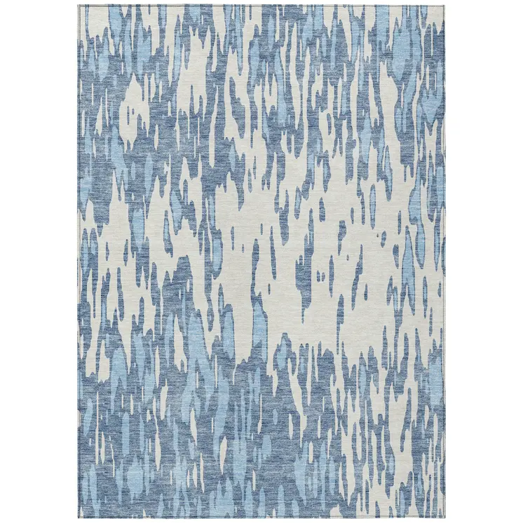 10' X 14' Denim Blue And Ivory Abstract Washable Indoor Outdoor Area Rug